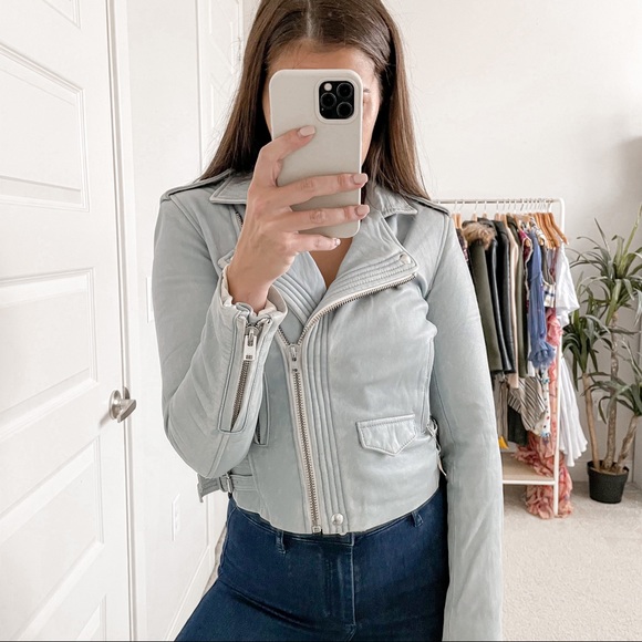IRO Jackets & Blazers - IRO Hanaspe Leather Moto Jacket Light Blue